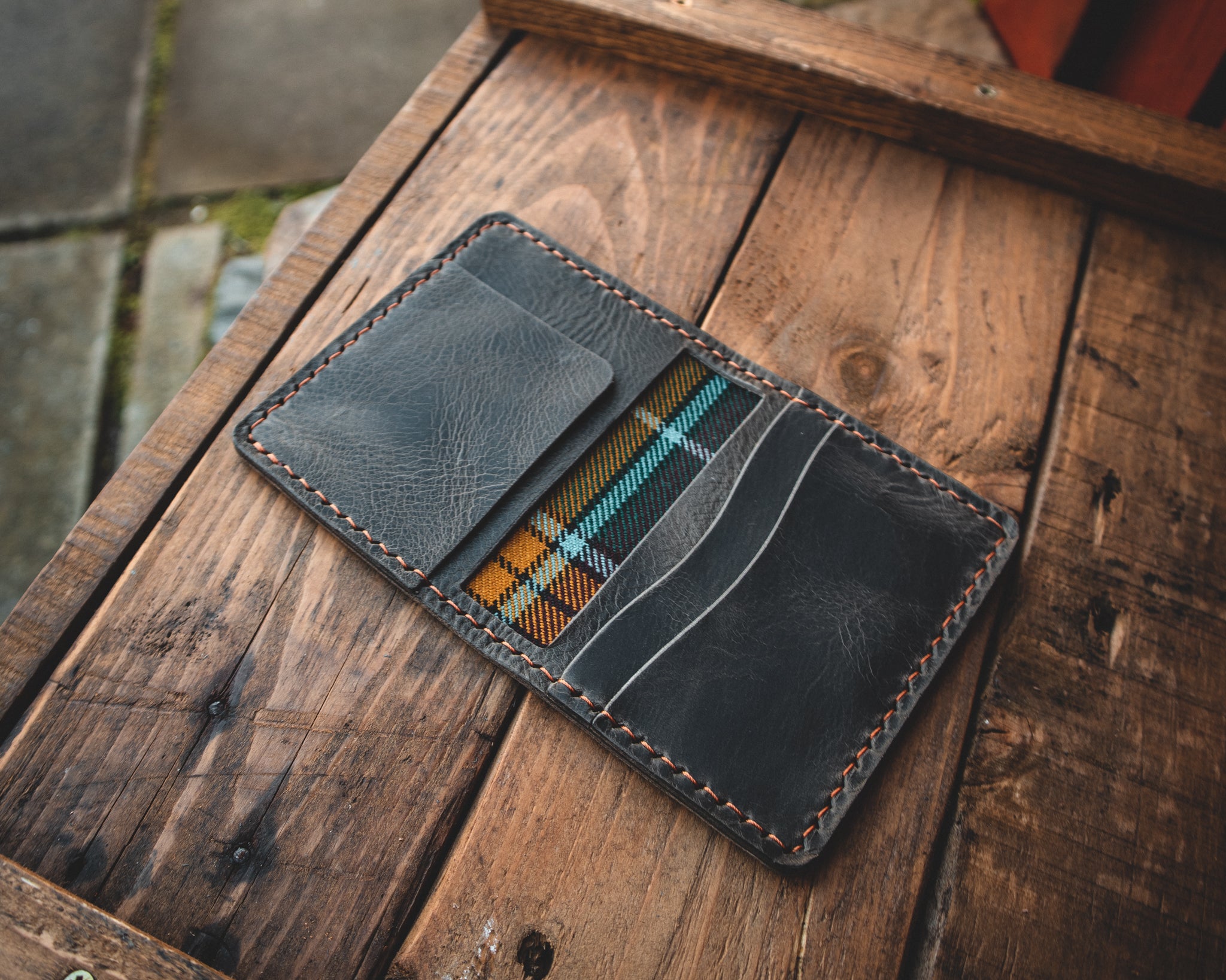 The Nevis Leather Wallet Lined with Handmade Tartan!