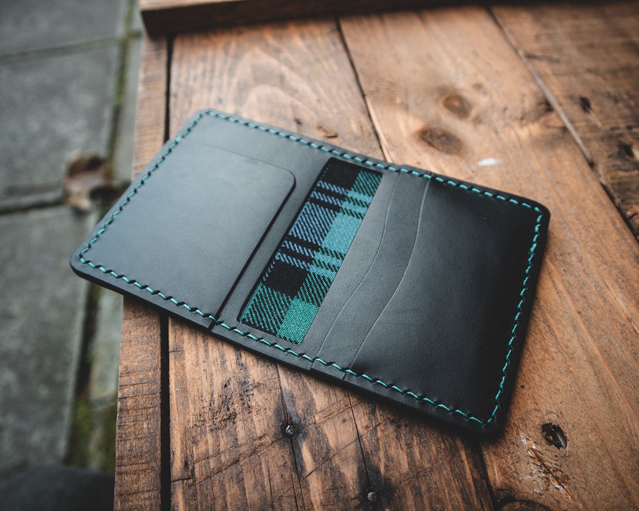 The Nevis Leather Wallet Lined with Handmade Tartan!