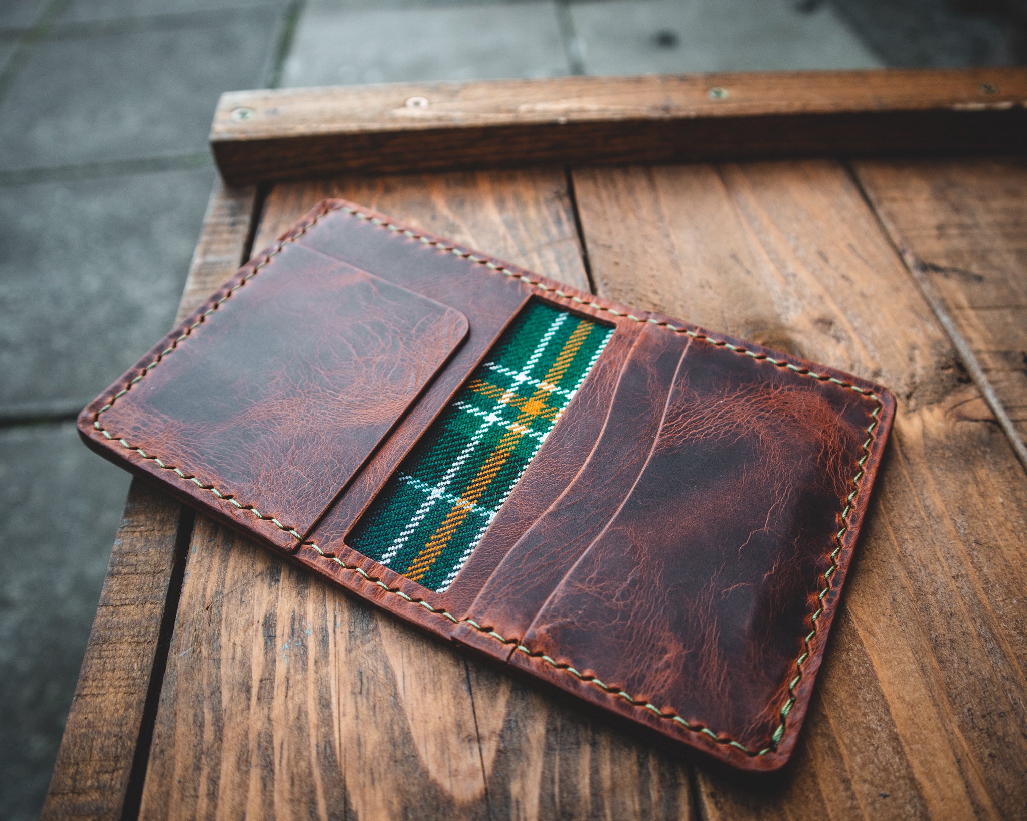 The Nevis Leather Wallet Lined with Handmade Tartan!