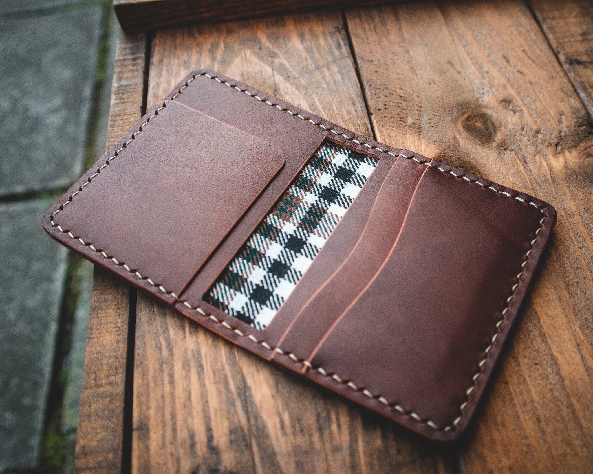 The Nevis Leather Wallet Lined with Handmade Tartan!