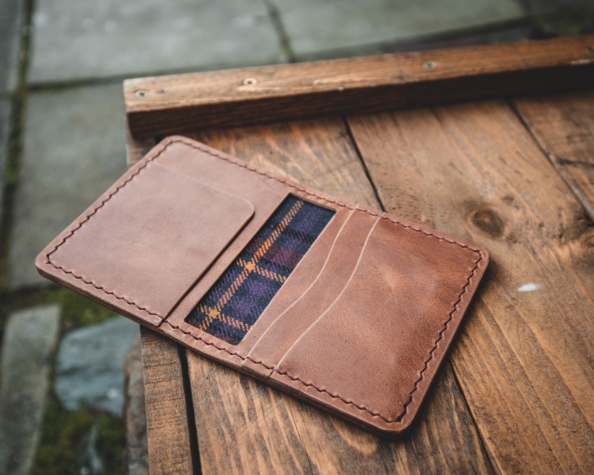 The Nevis Leather Wallet Lined with Handmade Tartan!