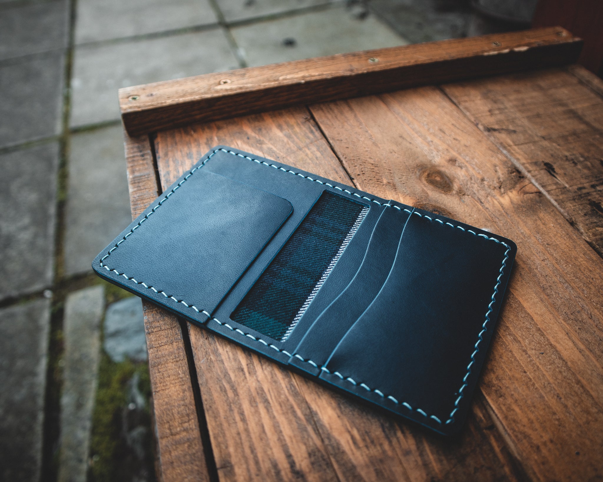 The Nevis Leather Wallet Lined with Handmade Tartan!