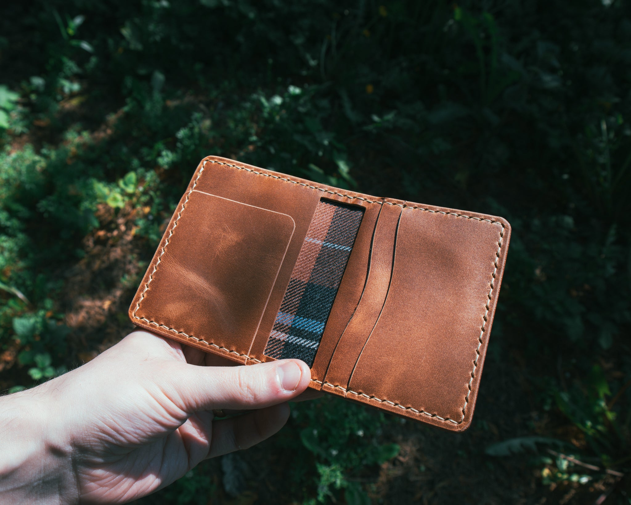 The Nevis Leather Wallet Lined with Handmade Tartan!