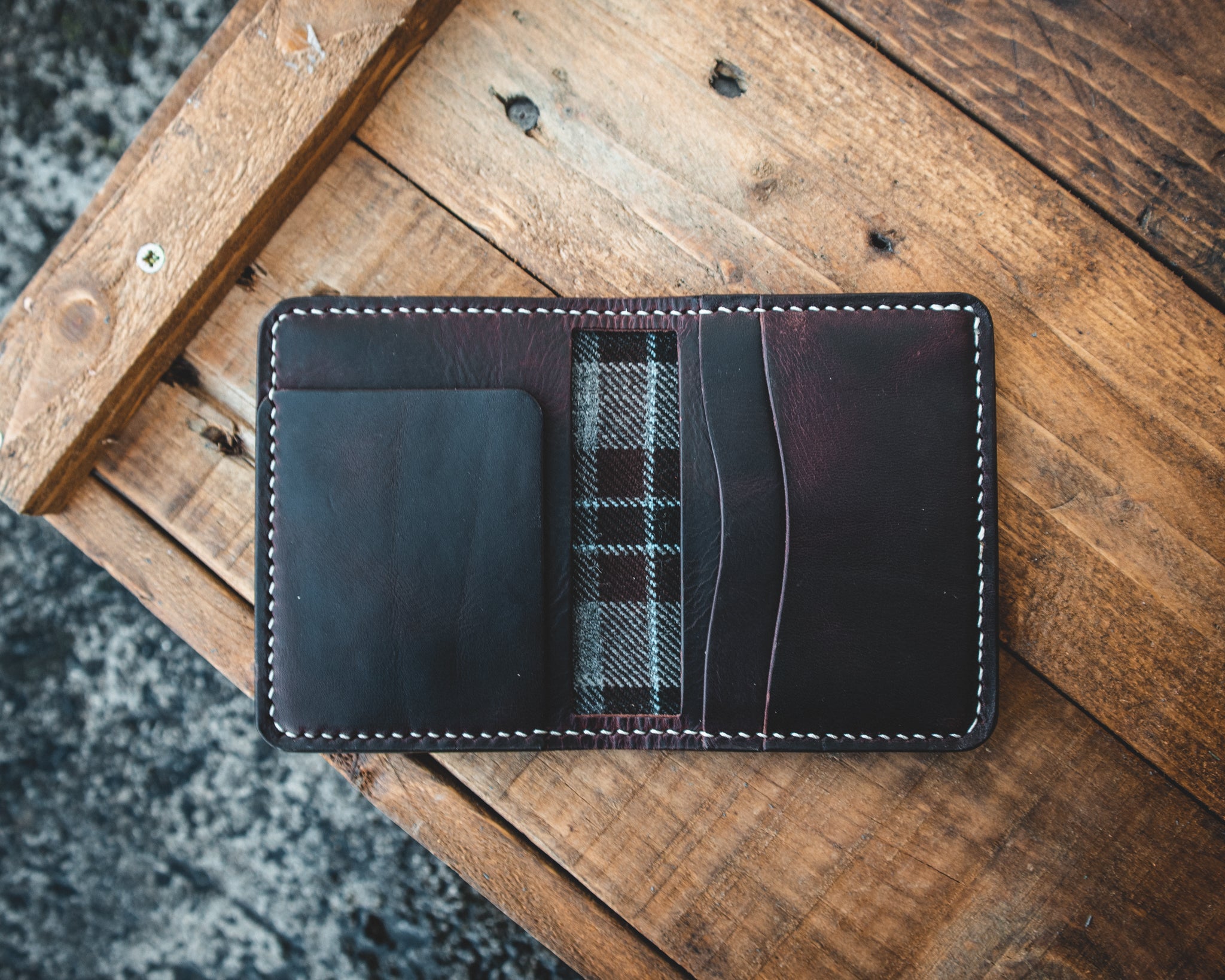 The Nevis Leather Wallet Lined with Handmade Tartan!