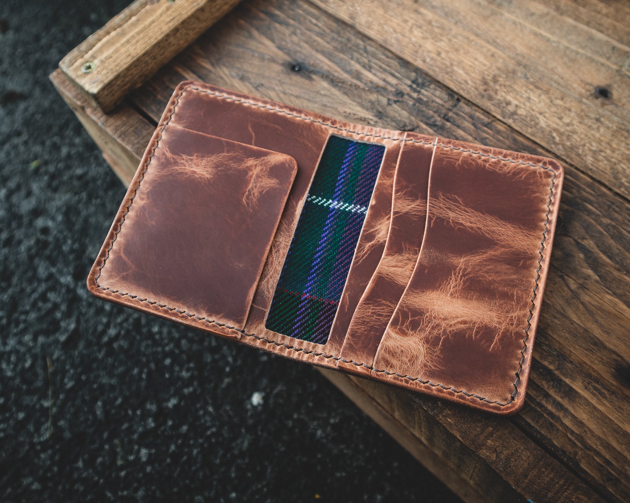 The Nevis Leather Wallet Lined with Handmade Tartan!