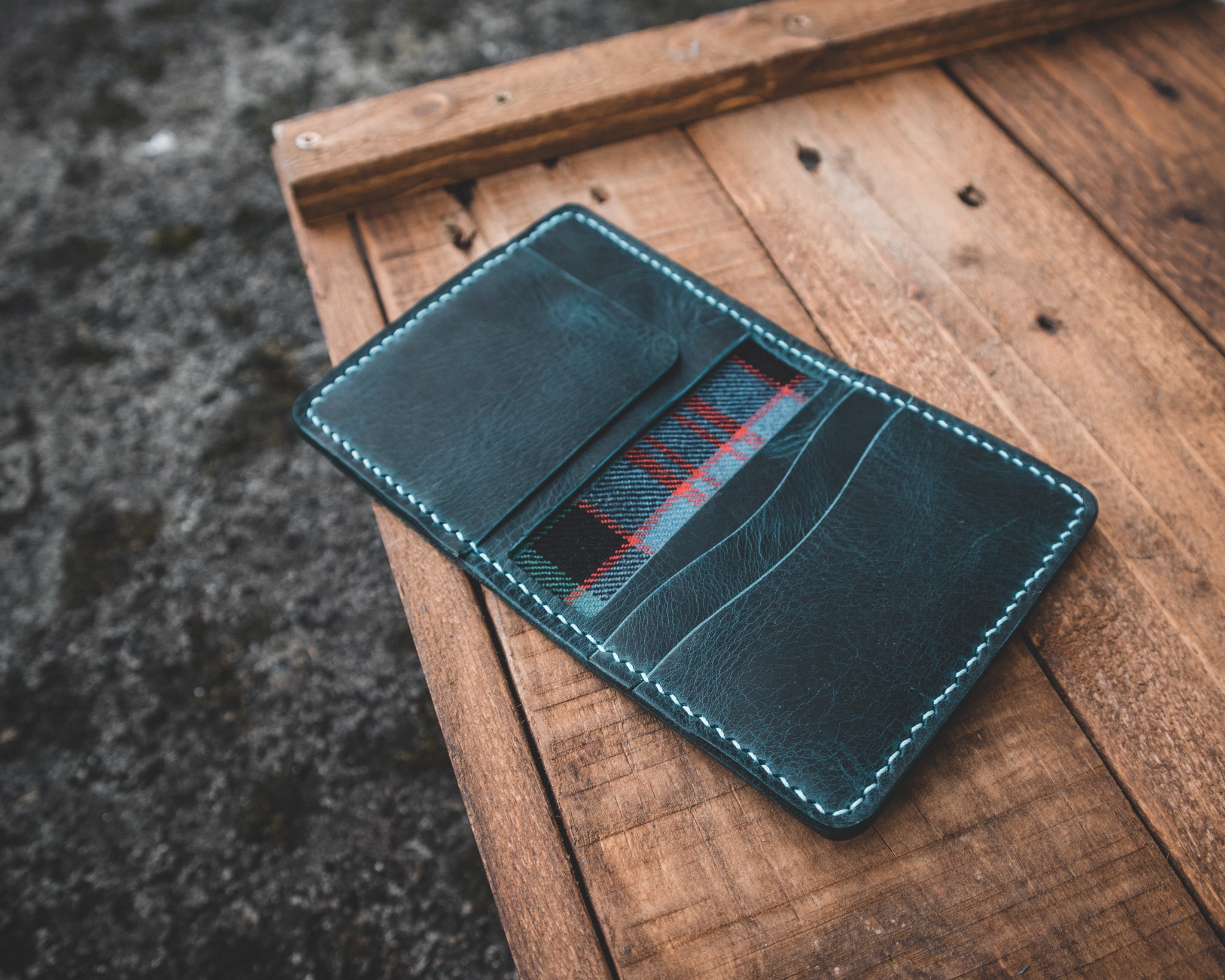 The Nevis Leather Wallet Lined with Handmade Tartan!