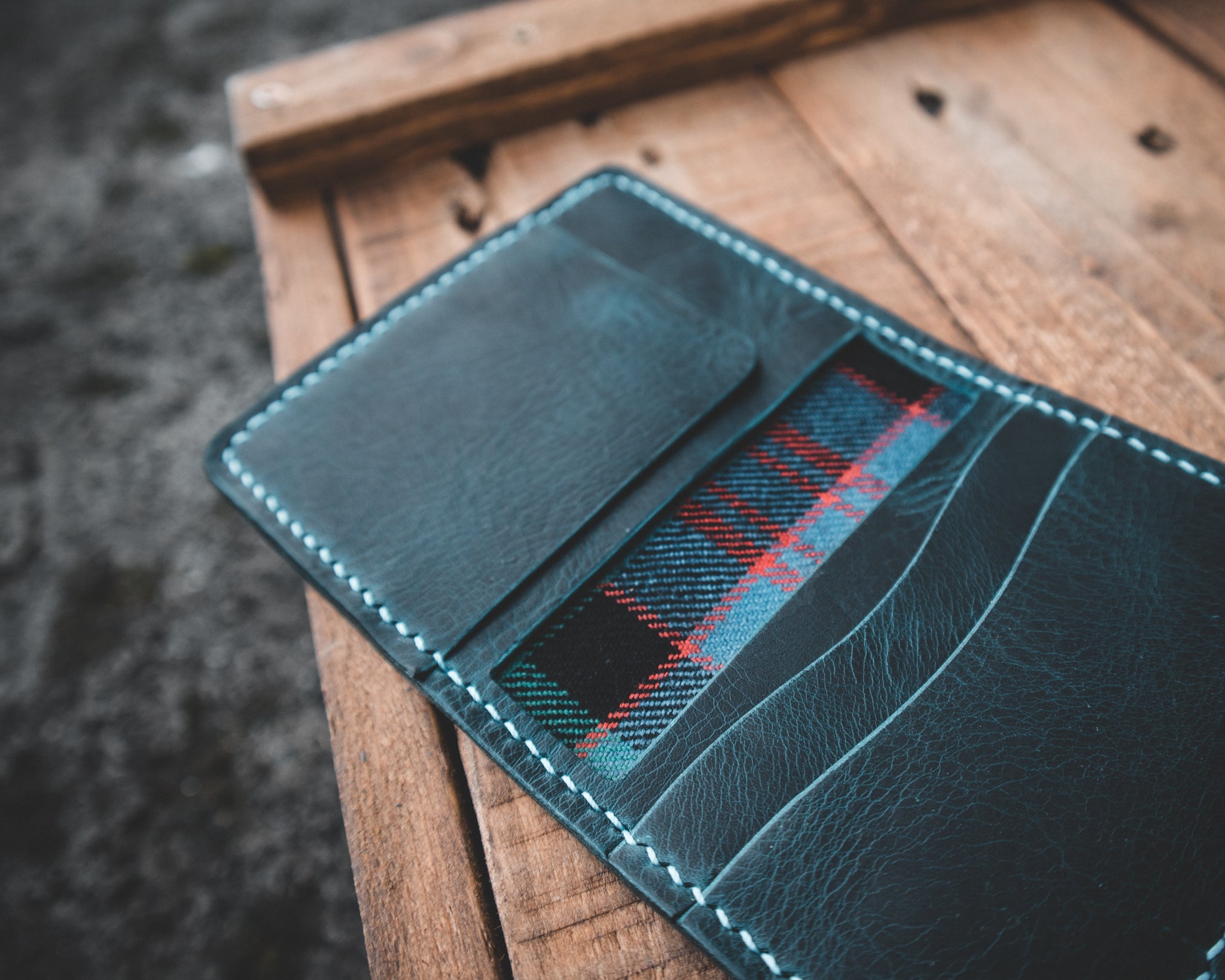 The Nevis Leather Wallet Lined with Handmade Tartan!