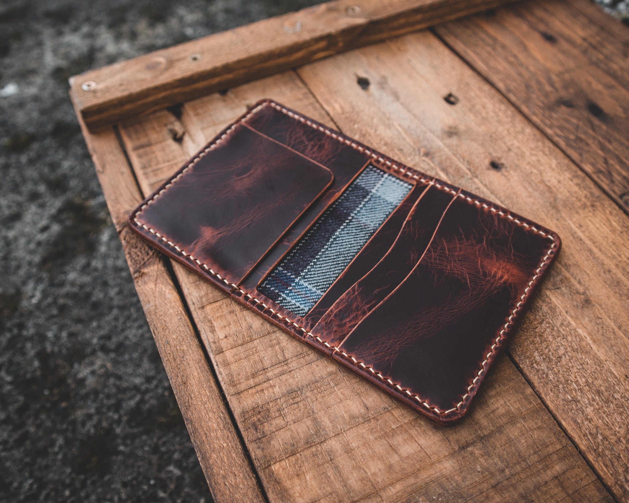 The Nevis Leather Wallet Lined with Handmade Tartan!