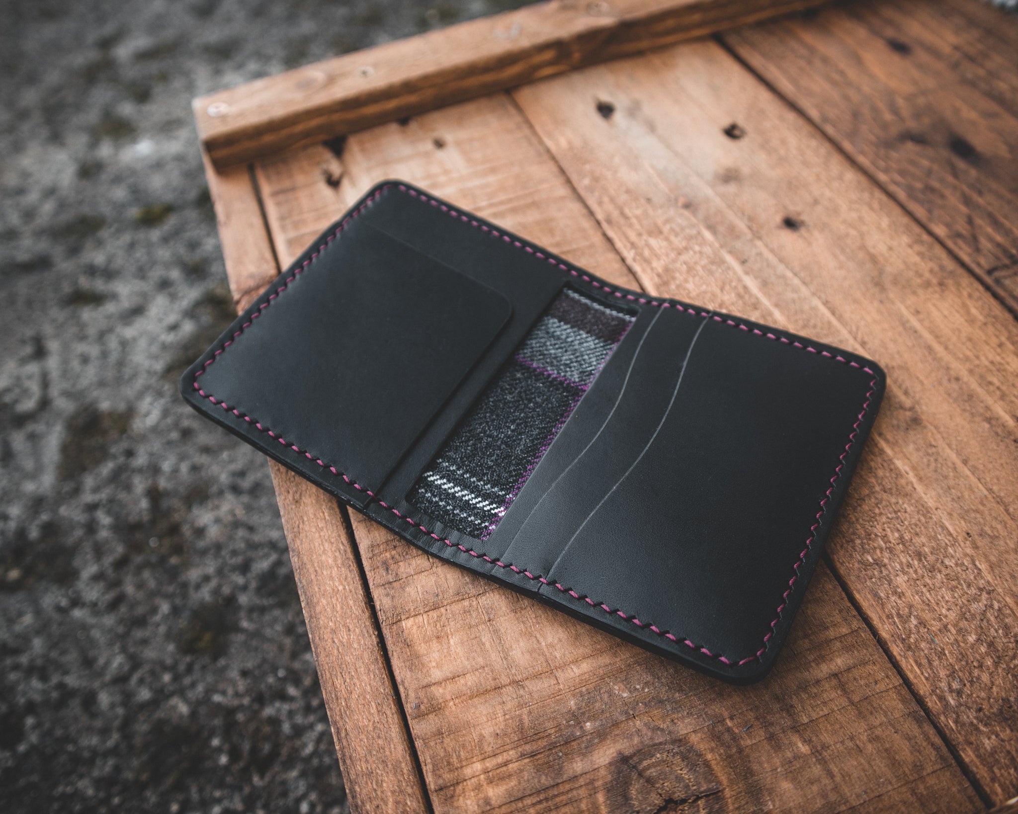 The Nevis Leather Wallet Lined with Handmade Tartan!