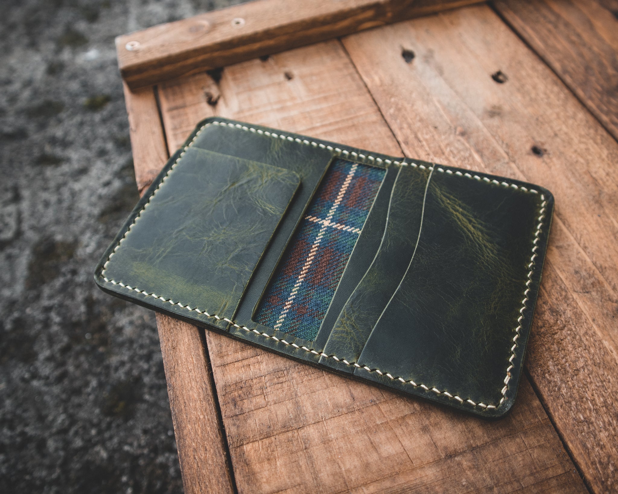 The Nevis Leather Wallet Lined with Handmade Tartan!